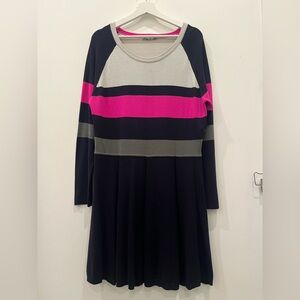 Eliza J Knit Dress XLarge Multicolor pink and navy A line Long Sleeve